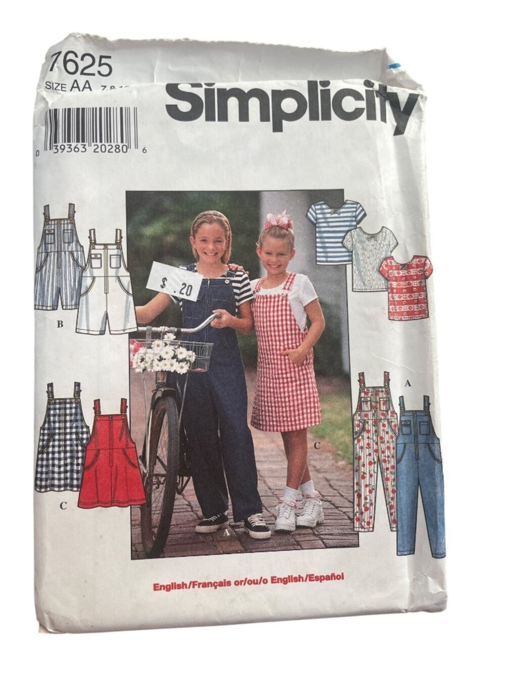 Vintage 90s Simplicity 7625 Sewing Pattern Sizes 7-8-10 Overalls Jumper Top CUT